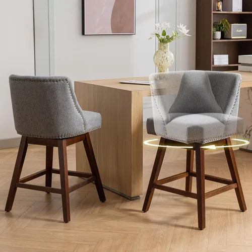 Vista 17 de cinkehome Juego de 2 taburetes de bar giratorios de altura de mostrador, taburetes de bar tapizados de terciopelo con respaldo, sillas de bar