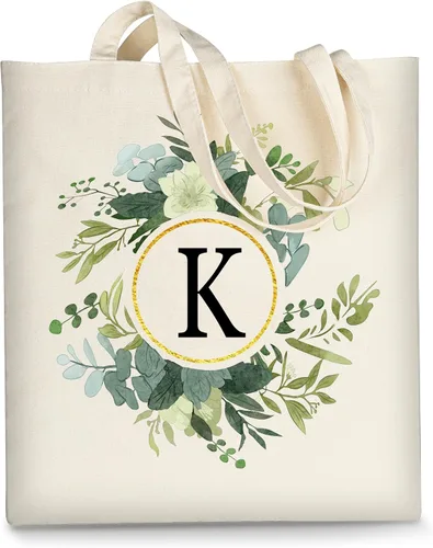 Vista 11 de AUSVKAI Bolsa de lona para mujer, bonita bolsa de algodón con iniciales estéticas, de algodón, reutilizable, personalizada, bolsas de cumpleaños