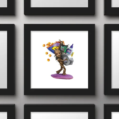 Vista 2 de Trends International Gallery Pops Marvel I Am Groot - Póster de pared de Baby Groot Snacks, 12.00 x 12.00 pulgadas, versión de marco negro