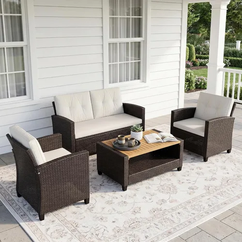 Vista 7 de FansaFurn Juego de muebles de mimbre para patio de 4 piezas para todo tipo