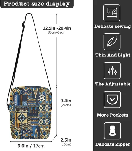 Vista 3 de Boho Gold Blue Vintage Texture messenger bag Shoulder Crossover Bag women's crossbody handbags Shoulder Handbags Adjustable Strap for work