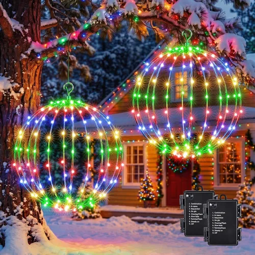 Vista 9 de iBaycon Paquete de 2 luces esféricas navideñas de 11.8 pulgadas Blanco cálido