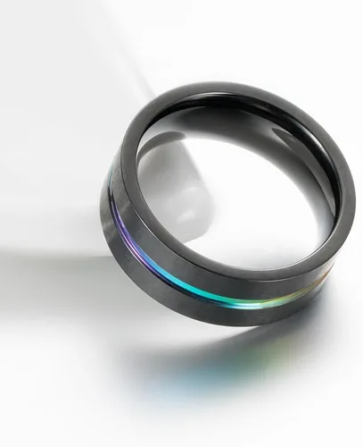 Vista 6 de Anillo de boda INRENG para hombre, 0.315in, titanio arco iris, negro mate, cepillado