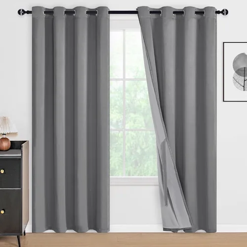 Vista 87 de DWCN - Cortinas 100% opacas para dormitorio con forro negro, cortinas de ventana de doble capa con aislamiento térmico que oscurecen toda la Azul