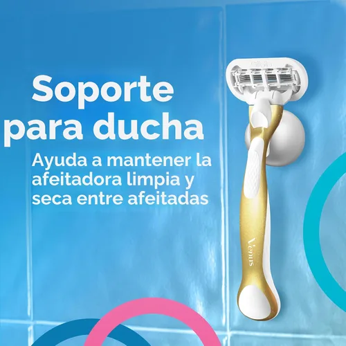 Vista 7 de Gillette Venus Mango de maquinilla de afeitar extra suave y sensible dorado para mujer + 2 recambios de cuchilla, incluye soporte de ducha