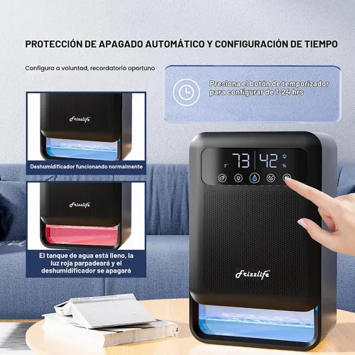 Vista 6 de Frizzlife Deshumidificador de aire, tanque de agua de 135 onzas con función purificadora, deshumidificadores pequeños silenciosos con modo