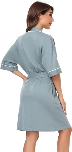 Vista 62 de COLORFULLEAF Bata de baño de manga corta para mujer, 100% algodón, longitud hasta la rodilla, con bolsillos