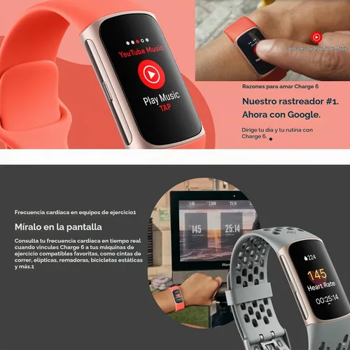 Vista 3 de Fitbit Charge 6 Fitness Tracker Watch con Google Apps (negro) Paquete con 3 correas de reloj cómodas de silicona PremGear 3, cable de carga de 3