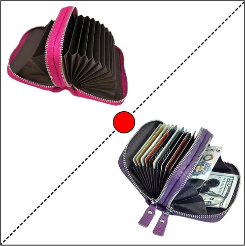 Vista 58 de Cartera de cuero para mujer, con doble tarjeta, tarjetero con cremallera, múltiples compartimentos, bloqueo RFID C-W-1, Rosado, Talla única