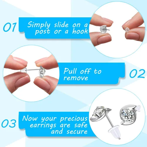 Vista 6 de Broches transparentes de silicón con acoplamiento de seguridad para aretes, 1000