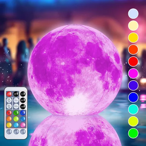 Vista 16 de TIALLY Luces Flotantes de Piscina Luna Llena - Luces de Piscina de 14" que Flotan con Energía Solar, Bolas de Luz LED Inflables Impermeables