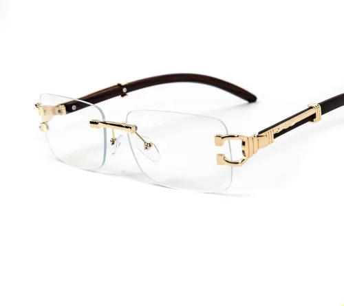 Vista 4 de Gafas de sol vintage pequeñas retro sin montura transparente con montura dorada, estilo hip hop, rectangulares, para hombres y mujeres, sin marco