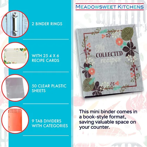 Vista 3 de Libro de cocina con tarjetas de recetas Meadowsweet Kitchens con diseño de flores vintage (revestido de tela)