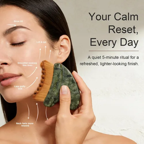 Vista 3 de Lymphatic Contour Face Brush, Dual-Ended Dry Brush + Cool-Touch Jade Gua Sha Edge, 0.075mm Ultra-Soft Bristles Gua Sha Facial Tools, for Lymphatic