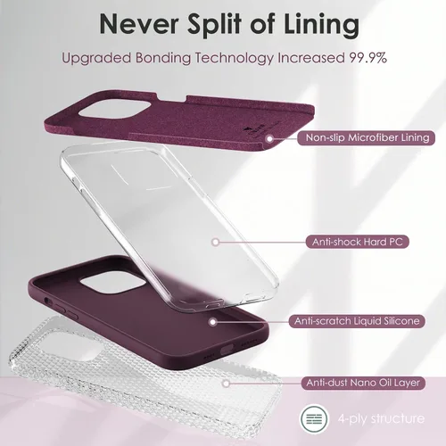 Vista 5 de CALOOP Funda delgada para iPhone 13 Pro Max, silicona líquida suave a la piel, marco duro resistente a prueba de golpes, con forro de microfibra