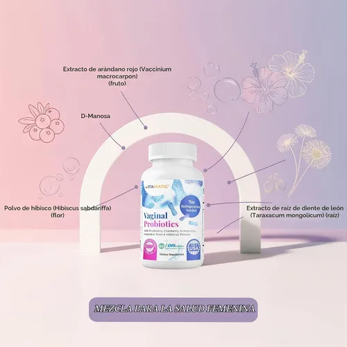 Vista 4 de Vitamatic Probióticos vaginales para mujeres – 20 mil millones de UFC, equilibrio de pH y control de olores, 60 cápsulas DR con prebióticos