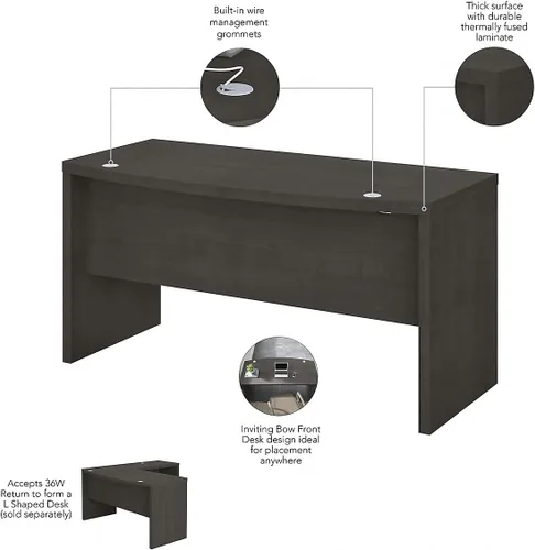 Vista 4 de Bush Business Furniture - Escritorio frontal con lazo con gestión de cables, mesa para computadora de oficina Echo Collection para oficina en casa