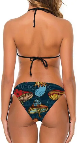 Vista 4 de Dibujos De Hongos Psicodelicos Womens Triangle Bikini Set Two Piece Swimsuit Tie Side Triangle Bikini Bathing Suit