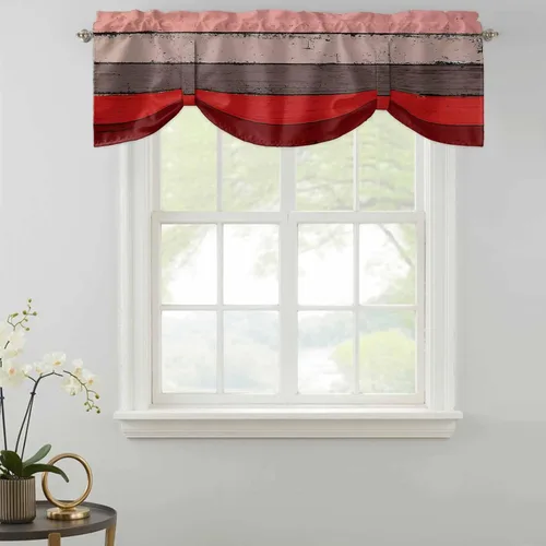 Vista 3 de Cenefa de cenefa retro rústica, antigua granja, madera de granero, rojo y marrón, cenefa de ventana para sala de estar, dormitorio, cenefa corta