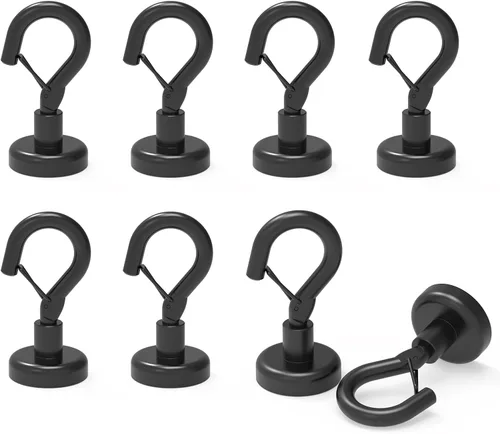 Vista 17 de Ant Mag Ganchos magnéticos negros resistentes con broche de presión de 22 libras, ganchos magnéticos fuertes, ideales para colgar en refrigerador