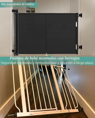 Vista 3 de Miumoon - Puertas retráctiles reforzadas de 59 pulgadas para bebé, 42 pulgadas de alto Negro