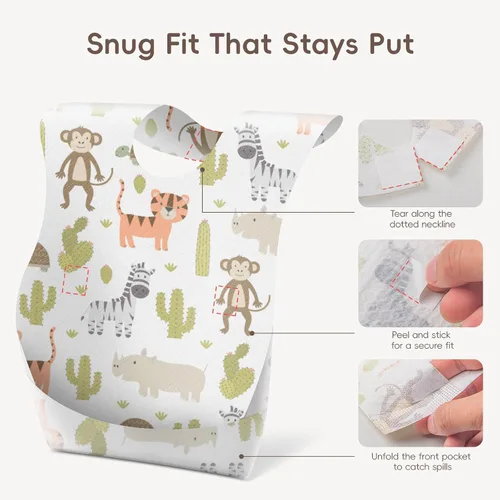 Vista 7 de KIIS Baberos desechables para bebés, niños y niñas, empaquetados individualmente, higiénicos, suaves y a prueba de fugas (20 unidades/60 piezas)