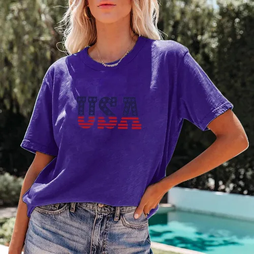 Vista 2 de Camiseta de manga corta con estampado del Día de la Independencia para mujer, camiseta de manga corta con monograma de Estados Unidos, blusa