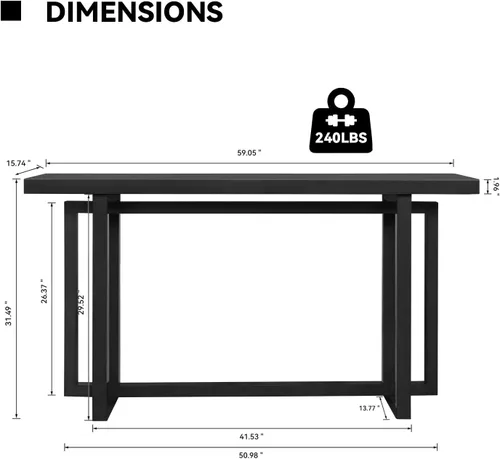 Vista 2 de Mesa de sofá de 59.05 pulgadas para sala de estar, mesa consola Morden, mesa rectangular estrecha de madera maciza con patas de madera de goma