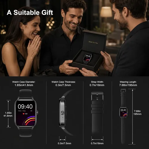 Vista 9 de Smart Watch for Men Women (Answer/Make Calls) 1.85" HD Step Activity Black Fitness Tracker Smartwatchr for Android iPhone Phones with Heart