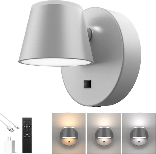 Vista 11 de URSOLA Aplique de pared que funciona con pilas con control remoto, lámpara de pared recargable con batería LED de 9000mAh, 3CCT y ajustable