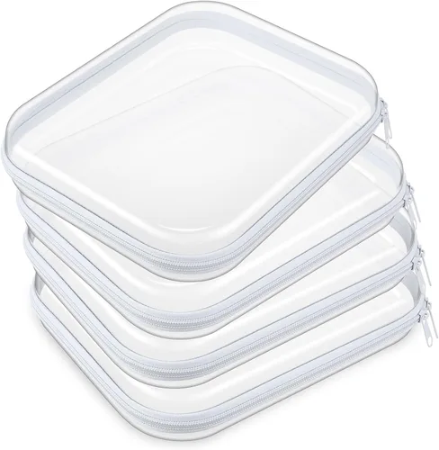 Vista 8 de Hoolerry 4 piezas de estuches rígidos transparentes con cremallera, bolsas de maquillaje, estuche de plástico para lápices, contenedores de caja