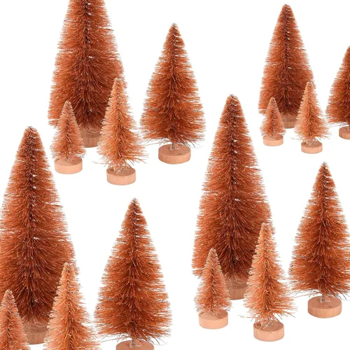 Vista 7 de DULRLLY 16 mini árboles de sisal de Navidad, árbol de Navidad en miniatura de escritorio con base de madera, árboles de cepillo para botellas
