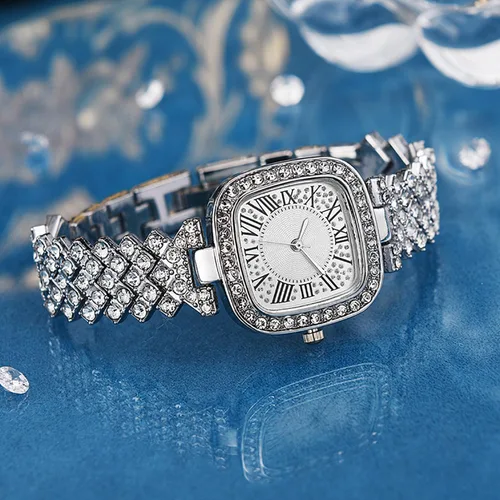 Vista 4 de Reloj cuadrado de diamante vintage de lujo de moda reloj digital de cuarzo para mujer