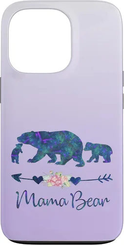 Vista 10 de Teal Blue Purple Floral Mama Bear and Two Cubs Silver Purple Case for iPhone 17