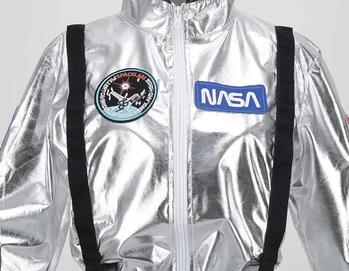Vista 6 de GRAJTCIN Disfraz de astronauta unisex para mujer y hombre, traje espacial plateado para Halloween