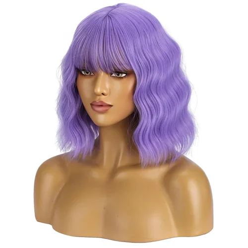 Vista 25 de BERON Pelucas cortas verdes para mujer, peluca rizada ondulada con flequillo para niñas, pelucas de cabello de color verde aguacate, peluca