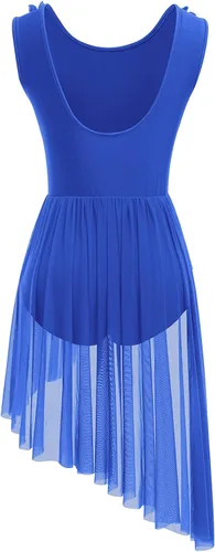 Vista 3 de AFAVOM Disfraz de baile lírico para mujer, vestido de lentejuelas con flores, falda asimétrica de tul fluida, disfraces de danza contemporánea