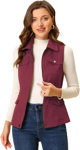 Vista 7 de Allegra K Chaleco de viaje para mujer con bolsillos, chaleco utilitario cargo sin mangas de verano Negro