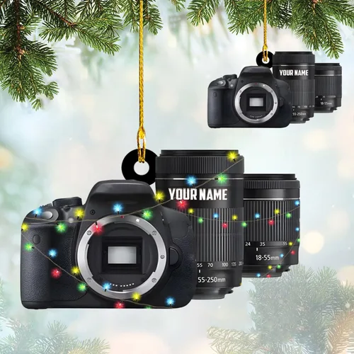 Vista 28 de Adorno personalizado para cámara, adornos de cámara personalizados para árbol de Navidad, cámara de película, adorno de Navidad, adorno