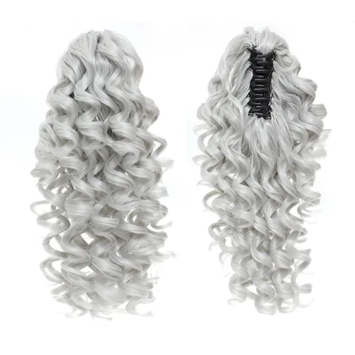 Vista 5 de 12-Pulgadas Extensiones de Cola de Caballo Cortas con Rizos de Tornillo y Pinza de Gancho Extensiones de Cabello Sintético con Cordón Extensiones