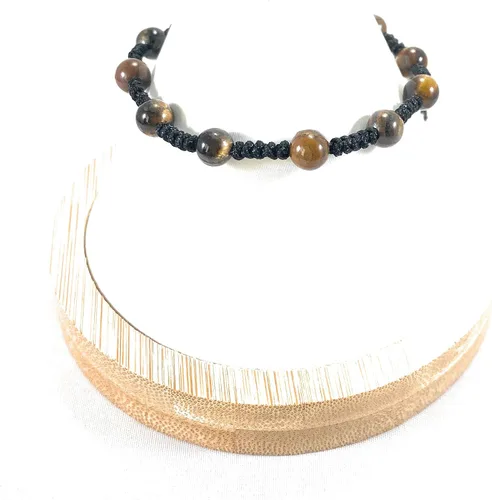 Vista 2 de Multi ojo de tigre cuentas de color negro cuerda ajustable pulsera de color de Hilo negro múltiples Piedras de Ojo de Tigre