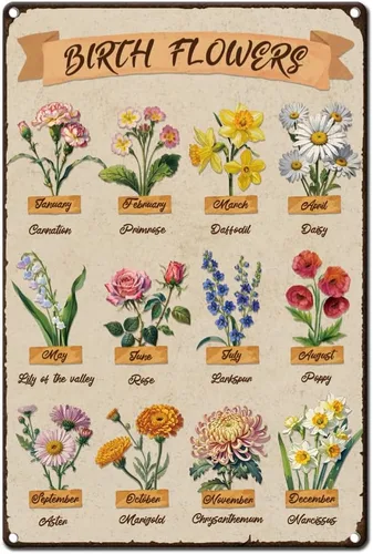 Vista 10 de Letrero de metal con flores vintage de 0.79 x 1.18 pulgadas, narcisos retro, tulipán, cubeta de hierro, póster de arte de pared para habitación