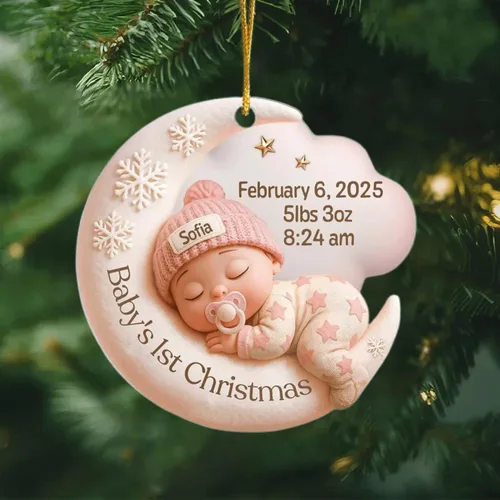 Vista 5 de DILYPOD Adorno personalizado para la primera Navidad del bebé 2025, recuerdo acrílico personalizado con efecto 3D de luna, regalo personalizado