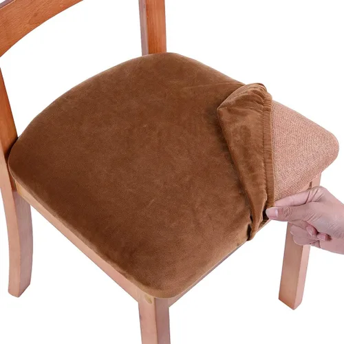 Vista 15 de Smiry - Fundas de asiento de terciopelo para silla de comedor, juego de 2, ajuste elástico, extraíbles y lavables, fundas protectoras de cojín