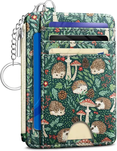 Vista 38 de Kelvoris Tarjetero pequeño para mujer, cartera delgada con bloqueo RFID, llavero con bolsillo para monedas con cremallera, bolsillo frontal