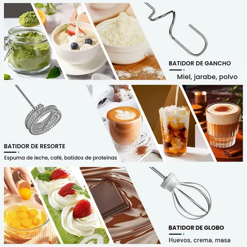 Vista 3 de Colarlemo Espumador de Leche de Mano Recargable con Soporte, Batidor de Leche para Café, Batidor Eléctrico Desmontable con 3 Batidores de Acero