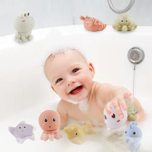 Vista 4 de AMCHSURI Juguetes de baño de animales marinos sin moho, paquete de 10 Juguetes sensoriales de agua para bebés de 6 a 18 meses y niños pequeños