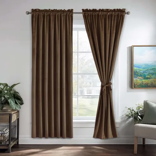 Vista 90 de JIUZHEN Cortinas de terciopelo beige de 63 pulgadas de ancho x 63 pulgadas de largo, cortinas de terciopelo retro suaves con bolsillo para barra