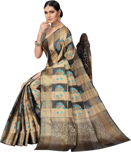 Vista 5 de EK-PAL Present Banarasi - Sari de seda para mujer con blusa sin costura.