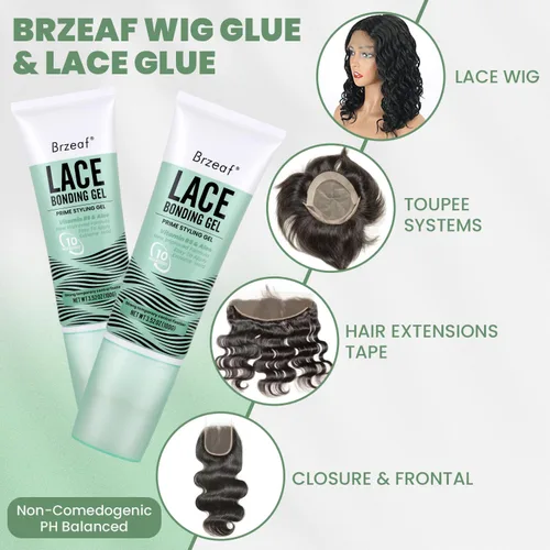 Vista 7 de Brzeaf Gel de unión de encaje (3.53 oz), pegamento de encaje para pelucas, fórmula sin pegamento y agradable al tacto, pegamento de encaje